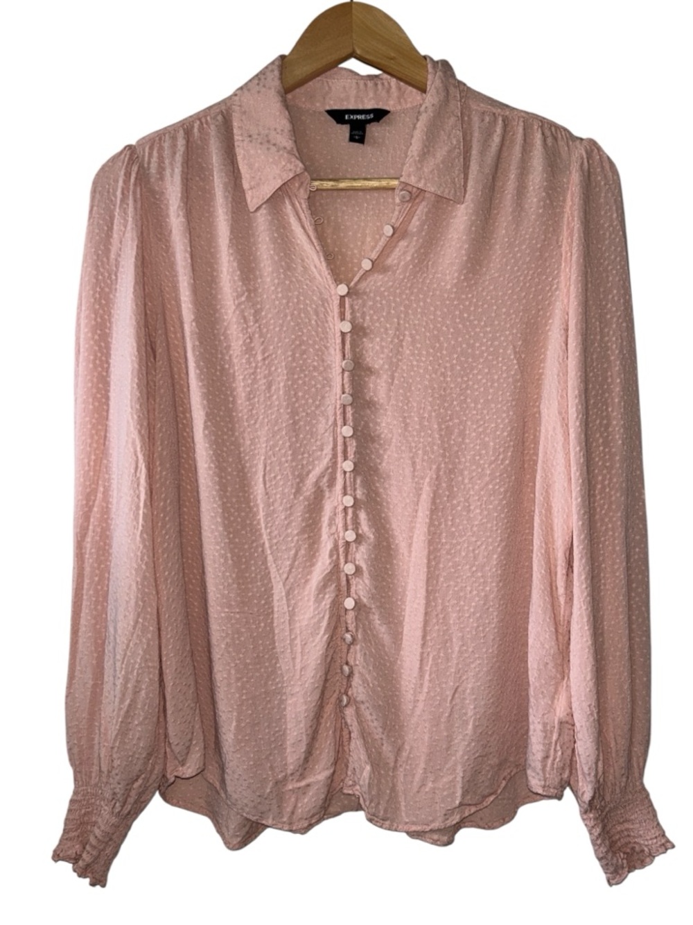 Express Ballet Core Button Down Pink Blouse Textured Dots Women’s Large